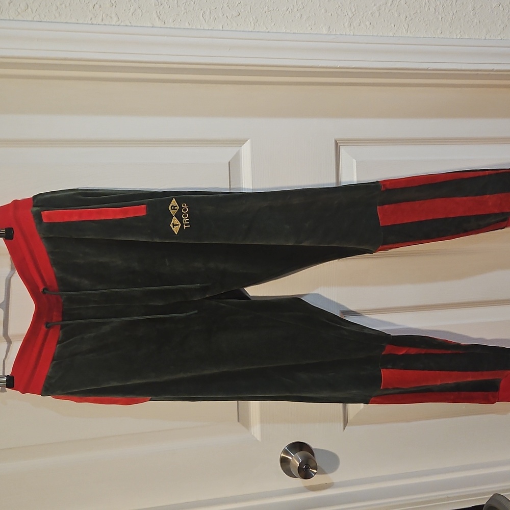 Troop green and red velvet joggers